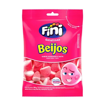 [Comprando 3]Bala de gelatina beijos morango 90G fini