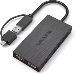 WAVLINK Adaptador de Vídeo Universal USB 3.0 para Dual HDMI UHD