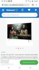 Smart TV LED 49'' Ultra HD 4K Toshiba 49U7800 3 HDMI 2 USB Wi-Fi Integrado Conversor Digital - Energia Elétrica - Bivolt - R$ 1979