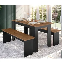 Conjunto Sala de Jantar 1 Mesa 135cm 2 Bancos Primor Zanzini