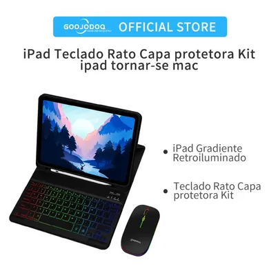 Capa para ipad com teclado e mouse com suporte para lápis retroiluminado 10º 9º 8º 7º Gen Air 3 4 5 Pro 11 2022