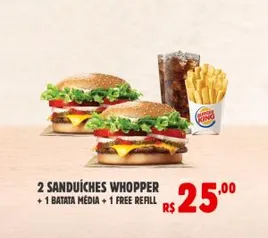 Burguer King - COMBO 2 Wooper + Batata + Free Refil