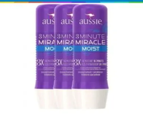 Kit Aussie 3 Minute Miracle Moist 236ml - 3 Unidades - R$50