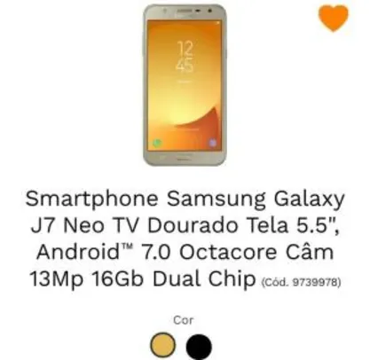 Smartphone Samsung Galaxy J7 - R$ 632,72 no boleto