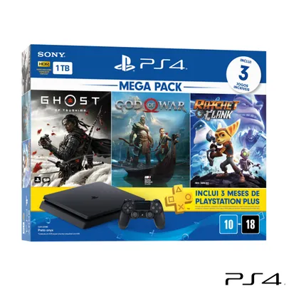 Mega Pack PlayStation®4 1TB com 01 Controle DualShock®4 e 03 Jogos
