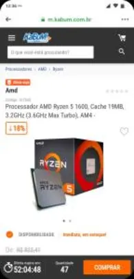 Processador AMD Ryzen 5 1600, Cache 19MB, 3.2GHz (3.6GHz Max Turbo), AM4 | R$570