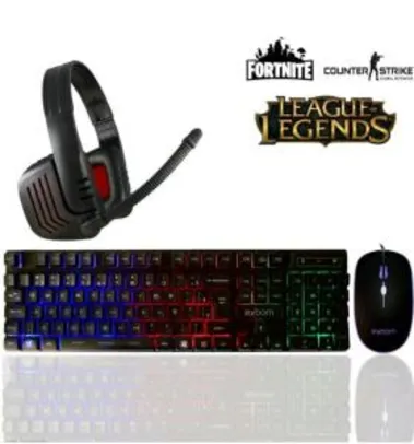 Kit Gamer teclado + mouse 2400dpi + Headset com leds - Exbom | R$90