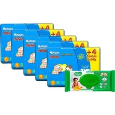 Kit 5 pacotes de fralda Huggies M + 1 pacote lenços umedecidos - R$249,90