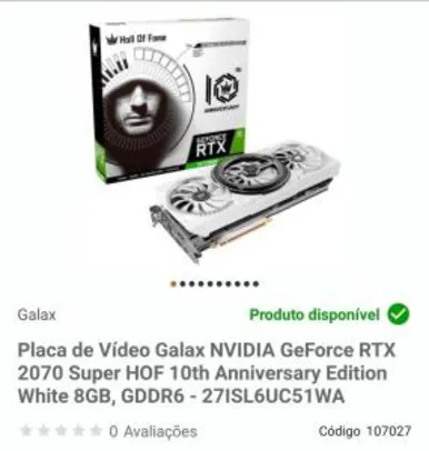 Placa de Vídeo Galax NVIDIA GeForce RTX 2070 Super HOF 10th Anniversary Edition White 8GB