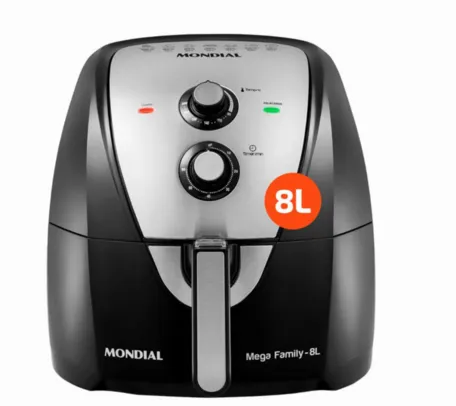 Fritadeira Elétrica Sem Óleo Air Fryer Mondial Mega Family AFN-80-BI 8L – Preta/Inox