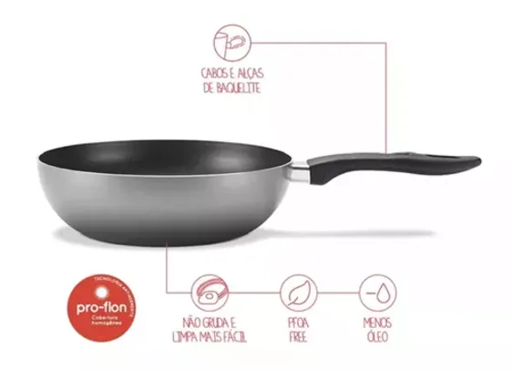 BRINOX - Wok Antiaderente 2,3 litros Prata