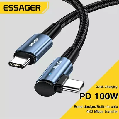 Cabo Essager 100w USB C para USB C 90° - Acabamento premium, trançado - 1 metro