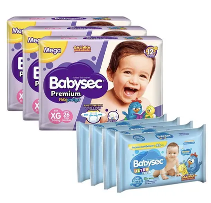 Kit 78 Fraldas Babysec Premium Xg E 368 Lenços Umedecidos