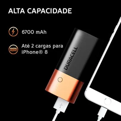 Carregador Portátil Power Bank p/Smartphone 6.700mAh com Carga Rápida - Duracell | R$50