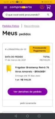 Frigobar Brastemp Retrô 76 litros Amarelo R$946
