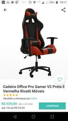 Cadeira Office Pro Gamer V2 Preta E Vermelha R$930