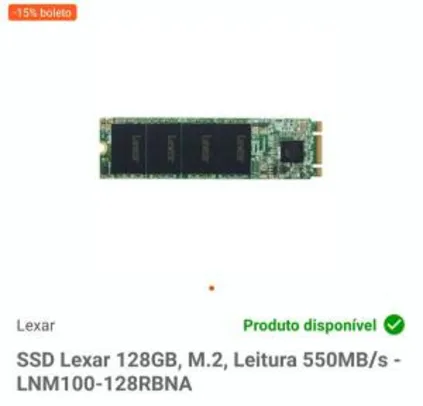 SSD Lexar 128GB, M.2, Leitura 550MB/s - LNM100-128RBNA R$ 114