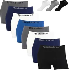 Kit 8 Cuecas Boxer Reebok Masculinas Microfibra Adulto Box Sem Costura + 2 Pares de Meias