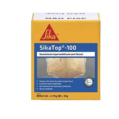 SIKA Sikatop 100, revestimento impermeável de alta aderência e de fácil aplicação, Cinza, Caixa 4Kg