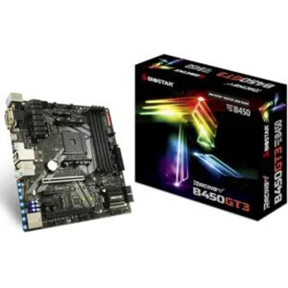 Placa Mãe Biostar Racing B450GT3, Chipset B450, AMD AM4, mATX, DDR4 | R$ 649