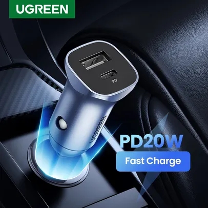 UGREEN Carregador Rápido Para Carro USB C PD 20W QC3.0 Adaptador De Isqueiro iPhone 14 13 pro Max 13