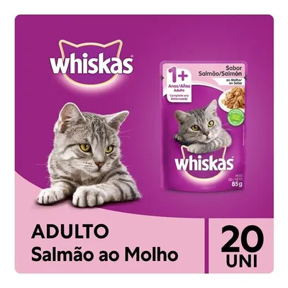 Kit Ração Úmida Whiskas Sachê Salmão ao Molho para Gatos Adultos 20x85g