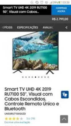 Smart TV Samsung UHD 4K 2019 RU7100 50" - R$2519
