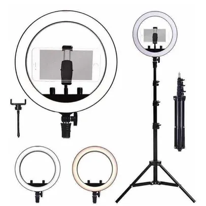 Ring Light Led Iluminador Portátil completo 26cm Tripé 2,1m - NM - Luz de Selfie 