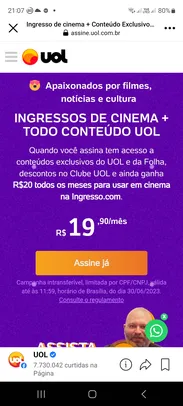 Ingresso de cinema + Conteúdo Exclusivo | Assine UOL