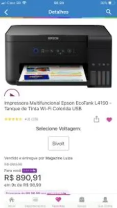 Impressora Multifuncional Epson EcoTank L3110 - Jato de Tinta Colorida USB | R$719