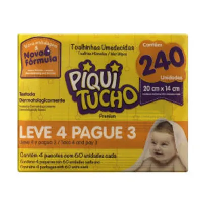 Toalha Umedecida Piquitucho Premium Leve 4 Pague 3 240 lenços 20,99