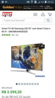Smart TV 4K Samsung LED 55” com Smart Tizen e Wi-Fi - UN55MU6400GXZD - R$ 3599