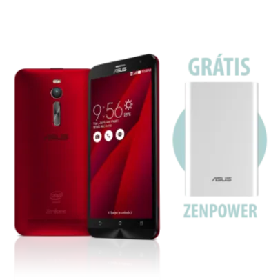 ASUS Zenfone 2 4GB/32GB Vermelho + ZenPower Prata por R$1299