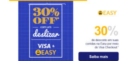 30%OFF em desconto na Easy Taxi pagas com Visa Checkout