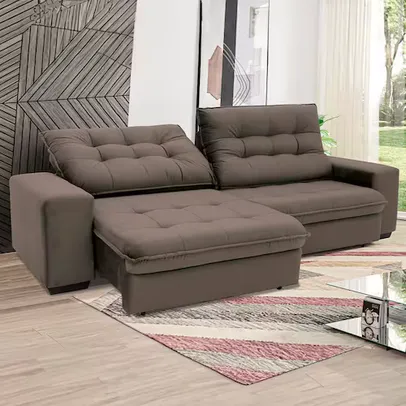 Sofá 3 Lugares Linoforte Benetton com 200 cm de Largura, Retrátil e Reclinável, Revestido em Tecido Suede