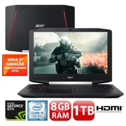 Notebook Gamer Acer NVIDIA GeForce GTX 1050 Core i5-7300HQ 8GB 1TB Tela Full HD 15.6” Windows 10 Aspire VX5-591G-54PG - R$2505
