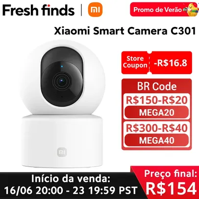 Câmera Xiaomi C301 Full Color Panorâmica, Visão Noturna Infravermelha, 3 Megapixels