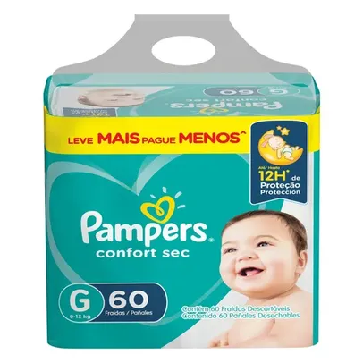 Fralda Descartável Infantil Pampers Confort Sec G Pacote 60 Unidades