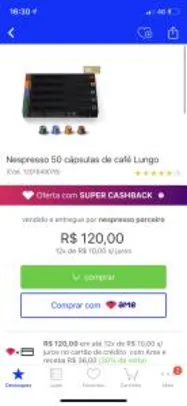 [AME: R$84] Nespresso - 50 cápsulas de café Lungo