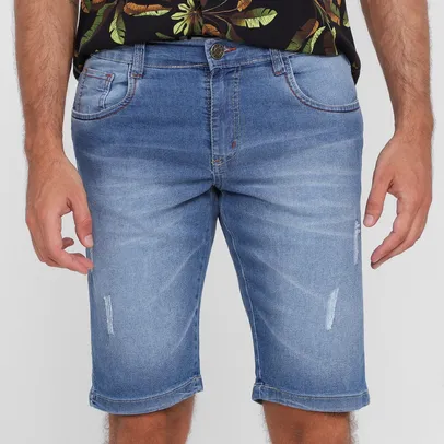 Bermuda Jeans Grifle Puídos Masculina