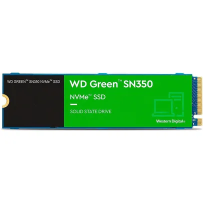 SSD 1 TB WD Green SN350, M.2 2280, PCIe, NVMe, Leitura: 3200MB/s e Gravação: 2500MB/s, Verde - WDS100T3G0C