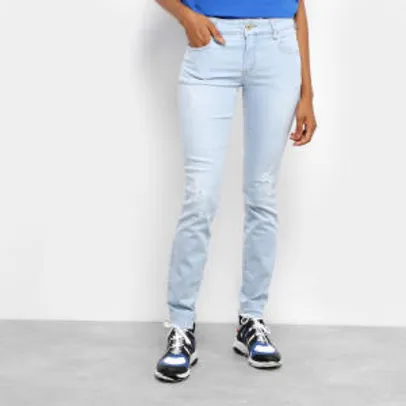 Calça Jeans Skinny Colcci Fátima Destroyed Cintura Média Feminina - Azul Claro por R$ 138