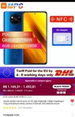 Celular Xiaomi Poco X3 NFC 6gb 64gb | R$1169