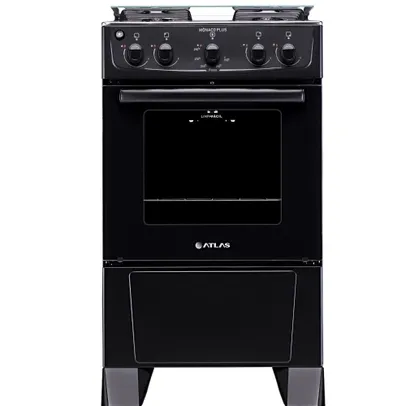 Fogão Atlas Mônaco 4 Bocas Preto, Forno Limpa Fácil, Tampa De Vidro, Mesa De Inox Bivolt