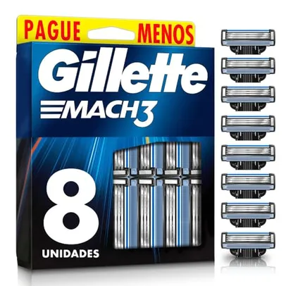 8unds Gillette Mach3 Carga para Aparelho de Barbear Recarregável com 3 Lâminas Afiadas por Mais Tempo