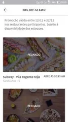 30%OFF em restaurantes selecionados no Uber Eats