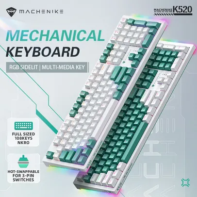 Teclado mecânico Machenike K520 RGB Full Size com cabo removível USB C e Criação de Macros