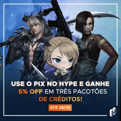 USE O PIX NO HYPE E GANHE 5% OFF EM 3 PACOTÕES DE CRÉDITOS!