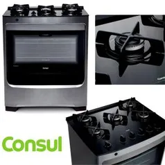 Fogão Consul 5 bocas cor Inox com mesa de vidro e trempe de ferro fundido - CFS5VAR - BIVOLT por R$ 1304