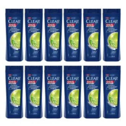 Kit com 12 Shampoo Anticaspa Clear Men Controle e Alívio da Coceira 200ml - Incolor